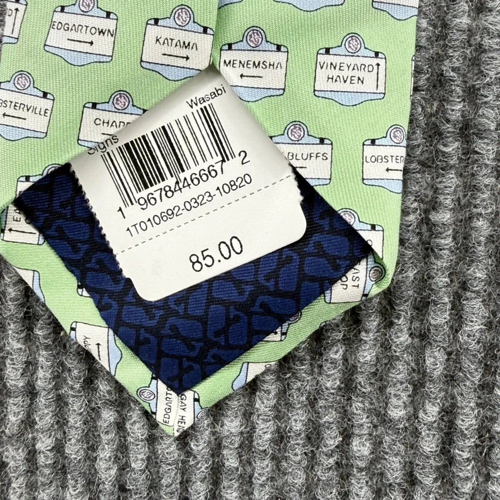 Vineyard Vines Tie Mens OS Green New Marthas Vineyard Road Signs Silk Wasabi